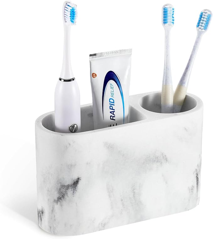 Luxspire 2 Slots Toothbrush and Toothpaste Holder, Gravel White | Resin by Luxspire