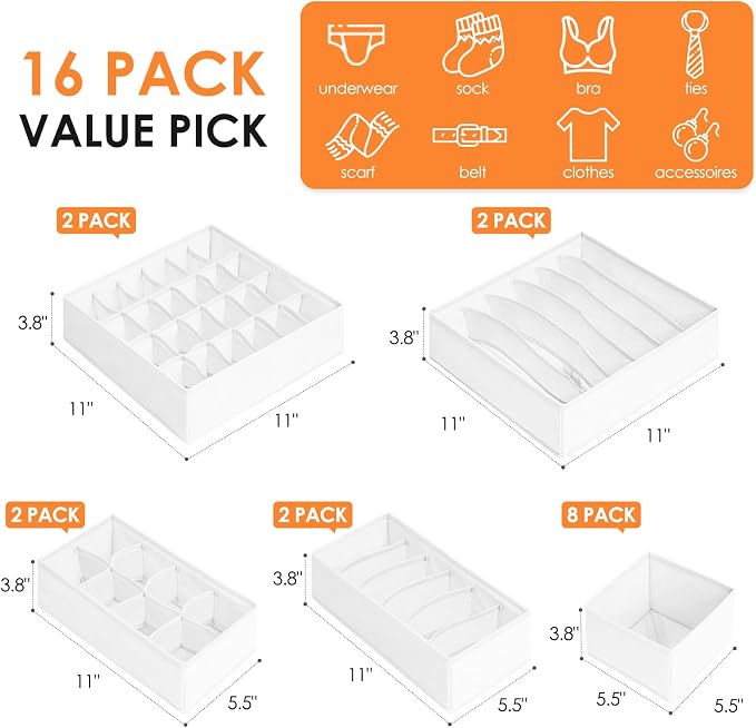 Drawer Organizer Clothes, 16 Pack Dresser Organizer Bins - Image 3