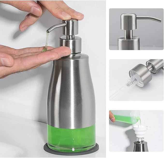 Gaussra Soap Dispenser with Coaster and Stickers - 11 OZ / 320 ML | Brushed - Image 5