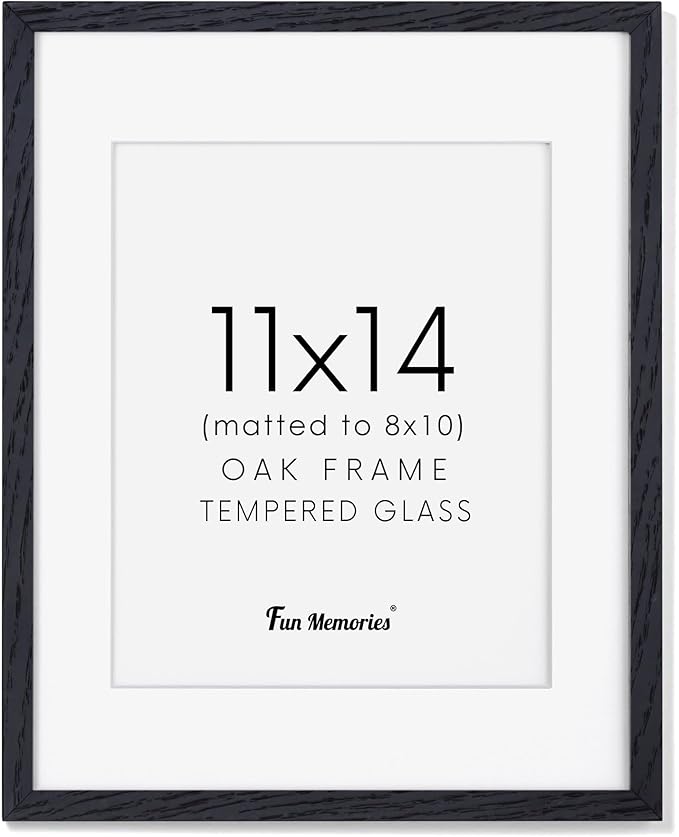 Fun Memories Black Picture Frame 11x14, Rustic Oak Wood 11 x 14 Photo Frames for Wall, 11x14 Frame with Mat for 8x10, Rustic Wood 11 by 14 Wall Gallery Frame Set, Black 11"x14" Frames, 1 Pack