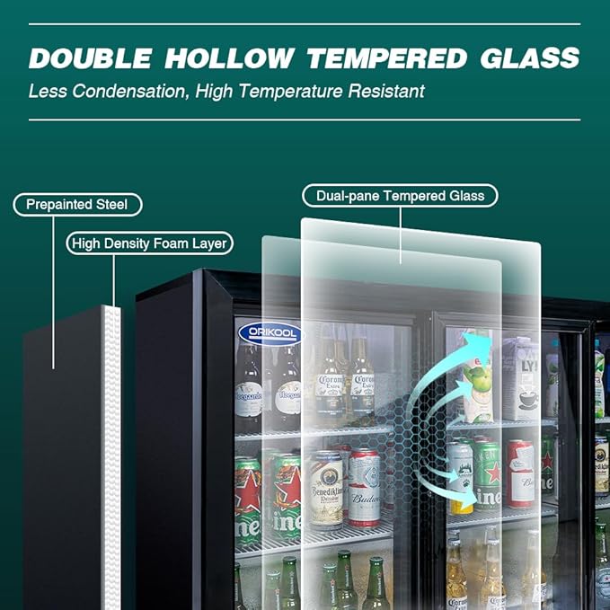 Back Bar Cooler - 480 Can Capacity Beverage Refrigerators, 3 Sliding Glass Doors, LED Lighting, Adjustable Shelves, Safety Door Lock, Perfect for Bars, Restaurants & Home