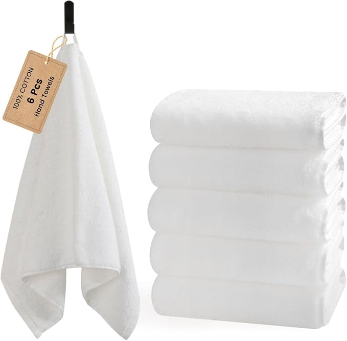 6-Pack White Cotton Hand Towels by SEMAXE