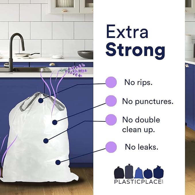 Plasticplace White Drawstring Lavender and Soft Vanilla Scented Garbage Can - Image 3