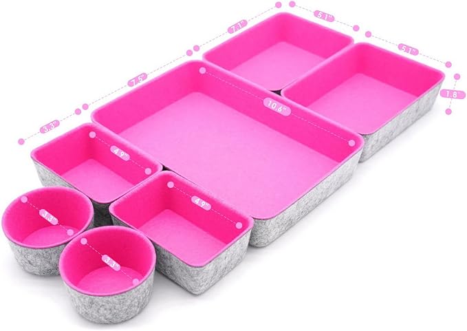 Welaxy Drawer organizer bins felt tray desk storage dividers 7pc Hot pink - Image 2