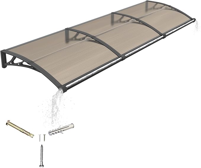 Awning for Door Entrance with Drainage Sink,40x120 Inch Awnings for Doors,Window Canopy Exterior with Plastic Steel Bracket,Polycarbonate Cover,UV,Rain,Snow Protection for House,Porch,Patio,Deck