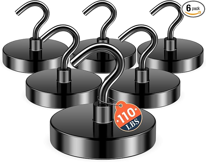 FINDMAG 6 Pack Magnetic Hooks, 110LB+ Magnetic Hooks by FINDMAG