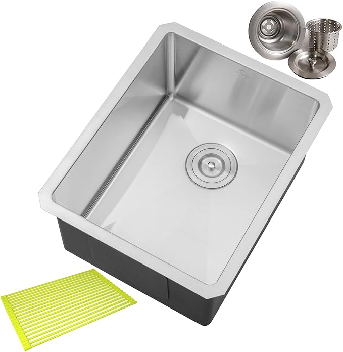 16 in. x 20 in. x 10 in. 16-Gauge Stainless Steel Undermount Single Bowl Bar Prep Kitchen Sink with Silicon Dishrack and Strainer