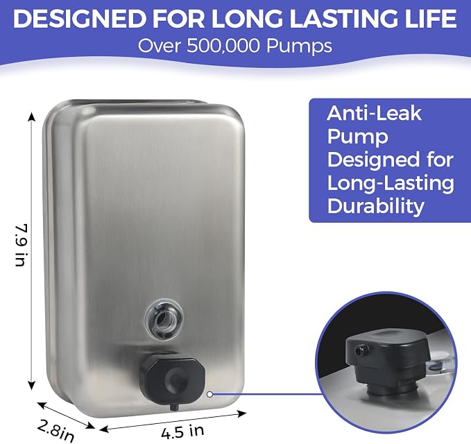 Stardrix Heavy Duty Stainless Steel Wall Mount Soap Dispenser, 1100ml/37oz - Image 3