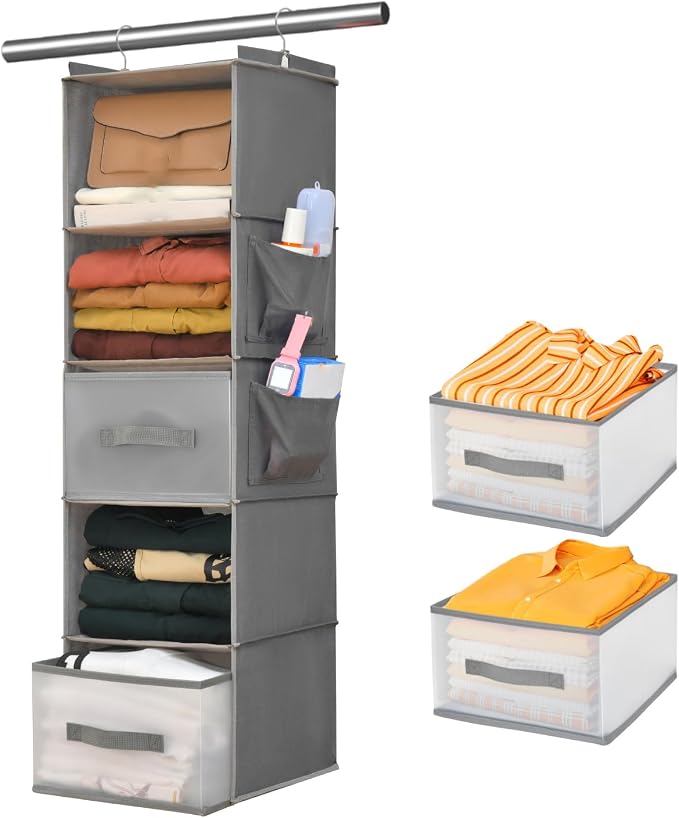 5-Tier Hanging Organizer for Closet, Fabric Closet Organizer by BIEBOS