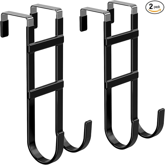 FYY Over the Door Hooks, Double-Hanger 2 Pack, Fits Doors 1.6" Black | Heavy by FYY