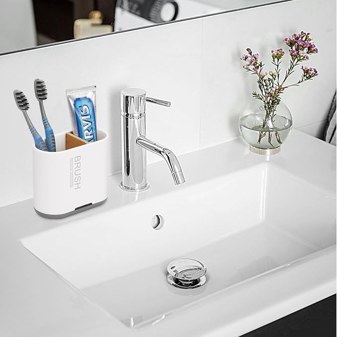 Bamboo Toothbrush Holder for Bathrooms Toothpaste Organizer, Kids Electric - Image 7