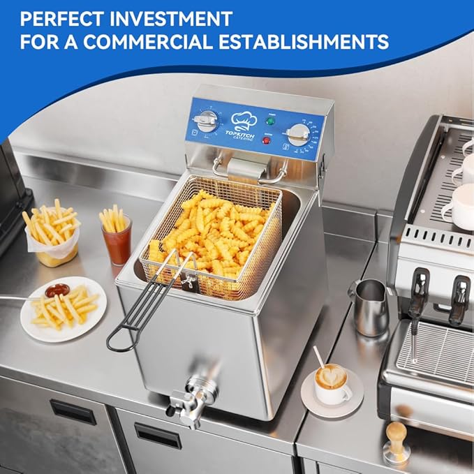 8.5Qt Electric Fryer with Oil Drain,30 Minutes Timer,Stretch forming oil tank,Lid and Solid Wire Mesh Basket,Medium Duty Commercial Electric Countertop Deep Fryers-120V,1800W