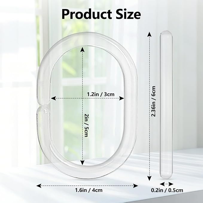 Resze 48 PCS Shower Curtain Rings, Plastic Clear Shower Curtain Hooks, C-Shaped - Image 2