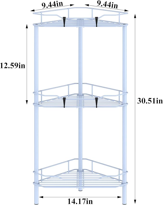 HuggieGems Metal Floor Standing Corner Shower Caddy, 3 Tier - Image 7