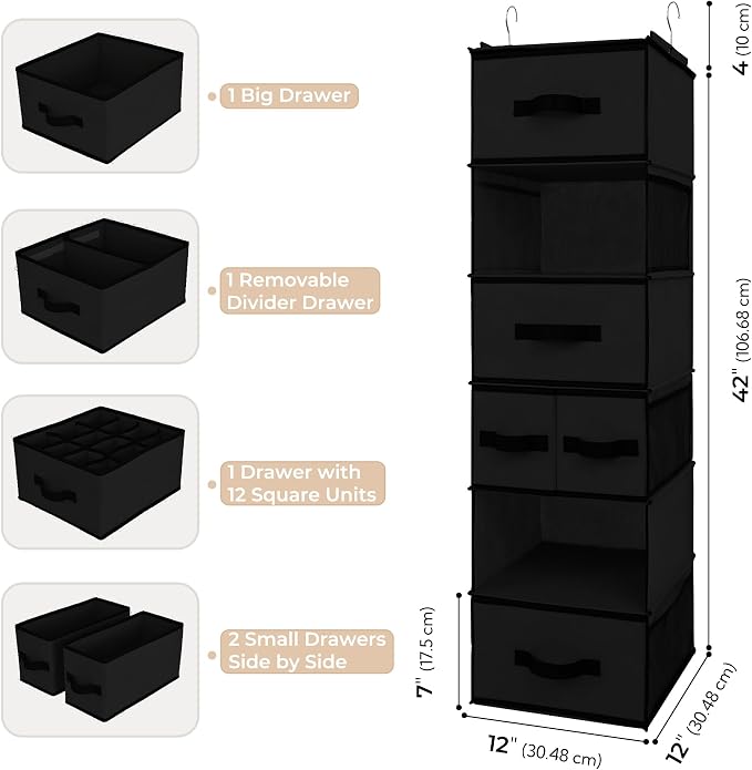 GRANNY SAYS Hanging Closet Organizer, 5 Drawers, 6 Shelves, 6 Pockets | Hanging - Image 3