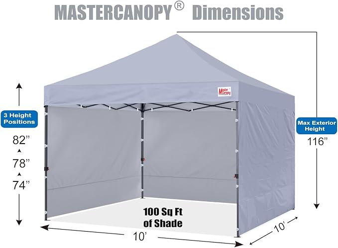 MASTERCANOPY Heavy Duty Pop-up Canopy Tent with Sidewalls (10x10,Gray)