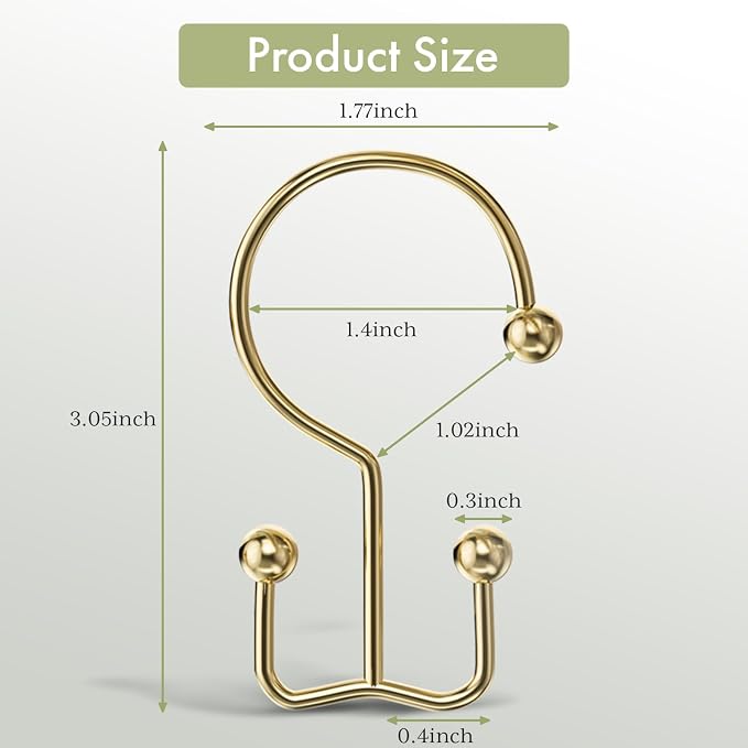 Shower Curtain Hooks Gold Shower Curtain Rings, Double Shower Curtain Hooks - Image 2