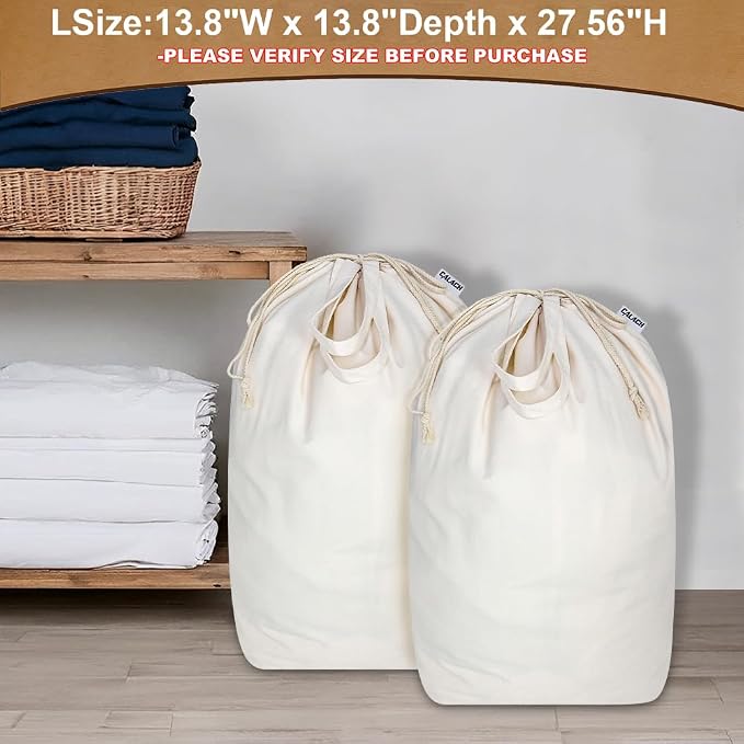 Canvas Laundry Bags with Handles & Square Base 13.8"Wx13.8"Dx27.6"H, 2 Pack - Image 7