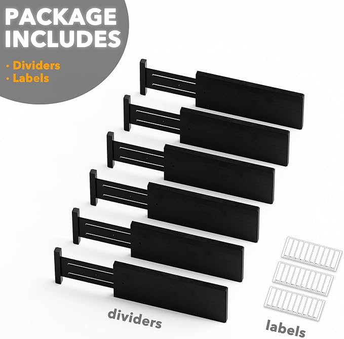 SpaceAid Bamboo Dresser Drawer Dividers 6 Pack, 4.65“ High Adjustable 12.5“-17” - Image 7
