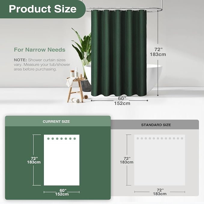 Dynamene Stall Waffle Shower Curtain 256 GSM Heavy Fabric 60x72 Dark Green - Image 2