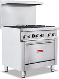 Commercial 36" Gas Range with Convection Oven, 6 Open Burners and Under Full Size Oven 180000 BTU & 33000 Static Oven,NG/LPG Conversion kit, Manual Gas Valve,Freestanding Gas Range for Restaurants