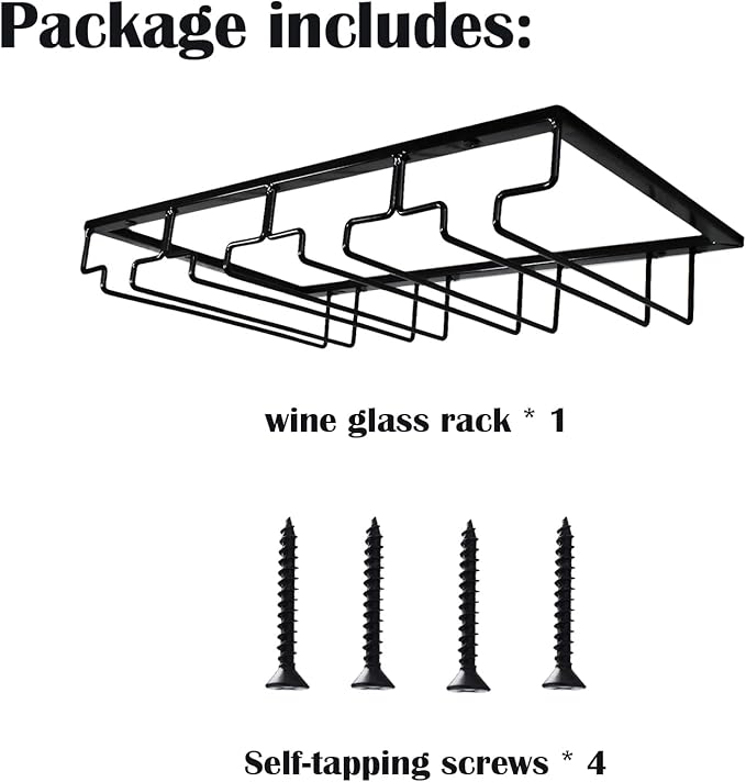 4 Rows Wine Glass Rack Under Cabinet Hanging Stemware Wine Glass Holder Under Shelf, 2 Packs Wire Wine Glasses Racks Hanger for Bar, Kitchen