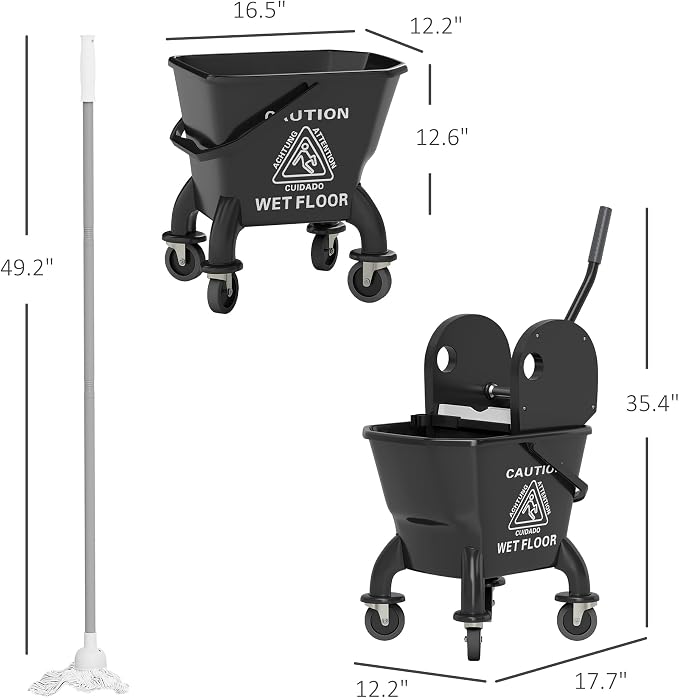 HOMCOM Mop Bucket with Wringer on Wheels, 27.5 Quart, with Mop - Image 7