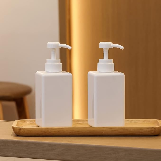 Plastic Pump Bottle Refillable Lotion Soap Dispenser 15oz White 2 Pack | Sturdy - Image 2