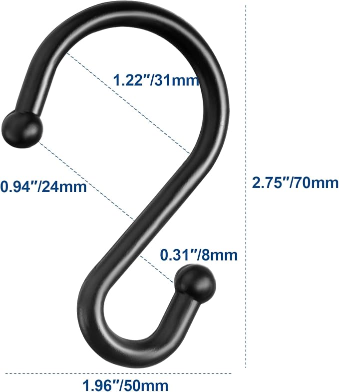 TOPROD S Shaped Shower Curtain Hooks Rings Shower Curtain Hangers S Hooks - Image 6