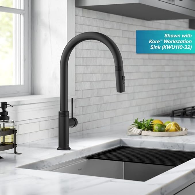 KRAUS Oletto Modern Industrial Pull-Down Single Handle Kitchen Faucet in Matte - Image 3