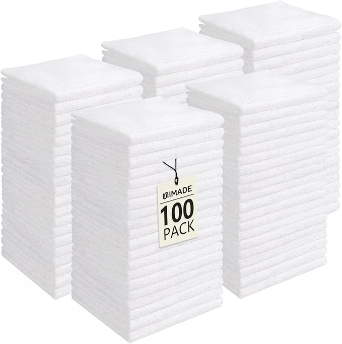 Washcloths Bulk 100 Pack Face Towels, Highly Soft Wash Cloths | Hand Towels by Unimade