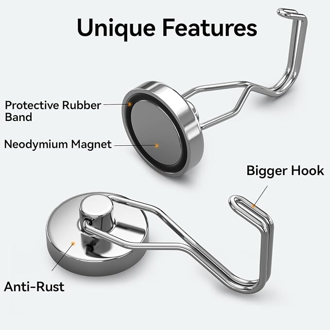 Tohoer Magnetic Hooks, 100LBS Neodymium Magnets Hook Heavy Duty - Image 2