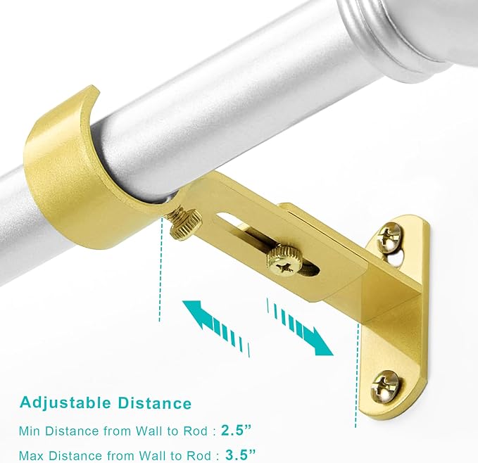 Adjustable Curtain Rod Brackets, Metal Window Drapery Rod Hanger Holders Hooks - Image 2