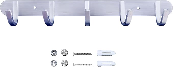 Coat Hook Rail Brushed Nickel 14-inch Towel Rack Wall Mounted - Image 3