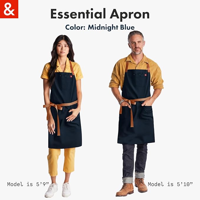 hedley & bennett Essential Apron – Adjustable Bib Chef Apron with 3 Pockets & Towel Loop – 12oz Cotton Canvas – Midnight Blue