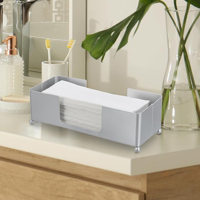MyGift Modern Silver Tone Metal Tabletop Folded Paper Towel Dispenser - Image 4