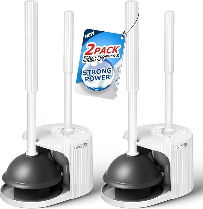 FORASTO 2Pack 2 in 1 Toilet Brush and Plunger Set, Toilet Bowl Brush Plunger Set by FORASTO