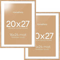 Homeforia 20x27 Picture Frame Natural Wood, High End Oak 20x27 Light Wooden Poster Frame with Mat 16x24, 20 x 27 Frames Matted to 16 x 24 Photo, 27x20 Hanging Frame, Tempered Glass, Wall Kit, Set of 2