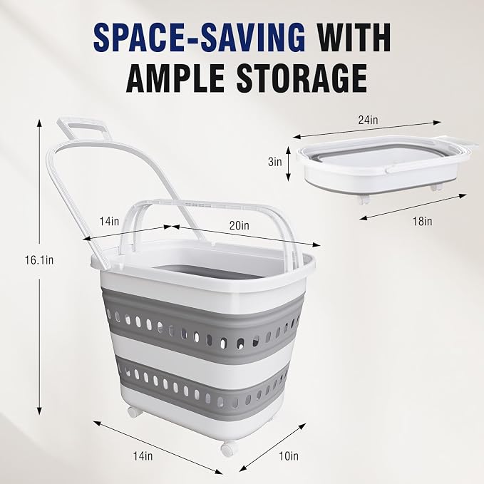 Collapsible Plastic Rolling Laundry Basket Hamper - Image 4