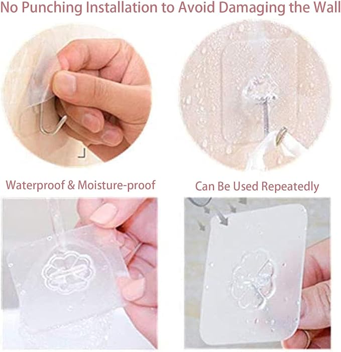 DDMY Adhesive Wall Hooks Clear 50lb Heavy Duty Hanging Sticky-10 Pack | Heavy - Image 8