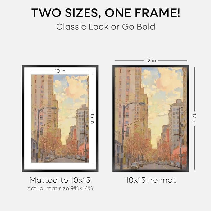 Homeforia 12x17 Picture Frame Black, High End Metal 12x17 Poster Frames with Mat 10x15 for Photo, 12 x 17 Black Frame Matted to 10 x 15 inch Print, 17x12 Thin Frame, Tempered Glass, Wall Kit, Set of 2