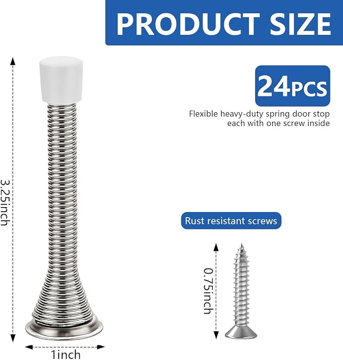 KISEER 24 Pack Spring Door Stops 3 1/4 Inch Flexible Heavy Duty Spring Door - Image 2