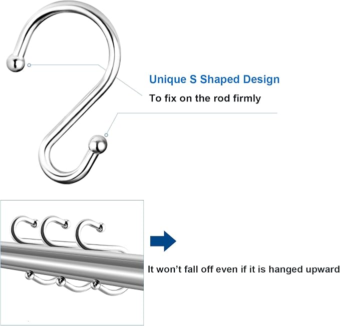 TOPROD S Shaped Shower Curtain Hooks Rings Shower Curtain Hangers S Hooks - Image 4