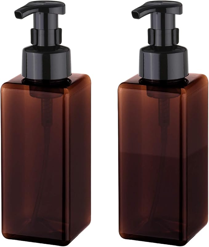Foaming Soap Dispenser, 22oz Plastic Refillable Pump Bottle, 2 Pack, Amber | by UUJOLY