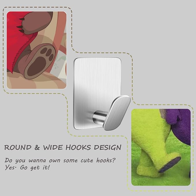 Adhesive Towel Hooks, SUS 304 Stainless Steel No Drill Shower Hooks | 26lb - Image 3