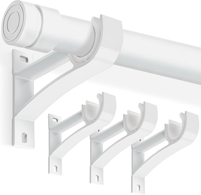 KOLAKO Curtain Rod Brackets Set of 4 White Heavy Duty Single Rod Holders Hooks by KOLAKO