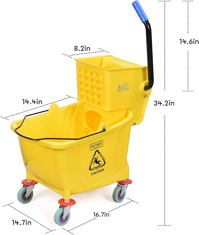 Matthew Cleaning 34 Quart Commercial Mop Bucket INCL.Wet String Mop - Image 7