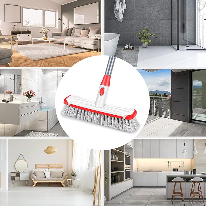 Floor Scrub Brush with Long Handle, Scrubbing Brush Squeegee Broom - Image 7