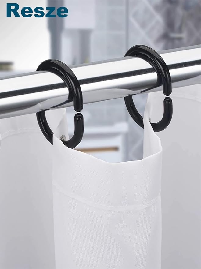 Resze 24 PCS Shower Curtain Rings, Plastic Black Shower Curtain Hooks, C-Shaped - Image 6
