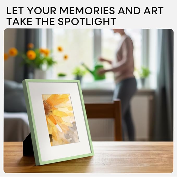 Homeforia 8x10 Picture Frame Sage Green, High End Metal 8 x 10 Poster Frames with Mat 5 by 7 Art, 10x8 Thin Frame Matted to 7x5 Photo, 8by10 Wall or Tabletop Frames, Tempered Glass, Wall Kit, Set of 2